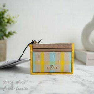 NWT Coach CBL88 Mini Skinny Id Case With Plaid Print Bright Maize Multi